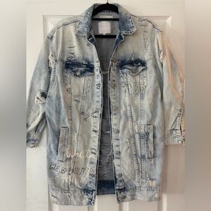 Zara Denim Jean Jacket Distressed Oversized Grunge Streetwear  Small